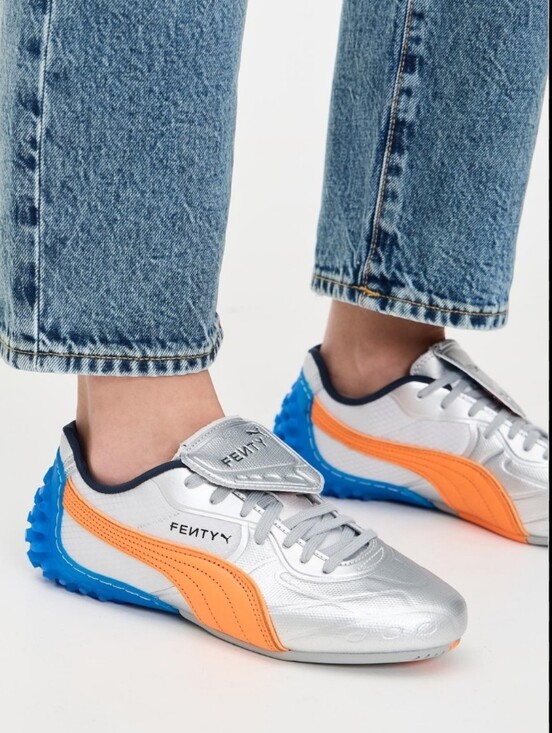 Puma Fenty Shoes - FENTY Women’s Silver Sneakers with Orange Accents Or Mens Size 8